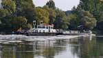 Arbeitsschiff  Kinsach  (05042260) mit Schubleichter  OP 4411  (05044110) vom WSA Regensburg auf Talfahrt bei Bogen/Donau. 18.09.2014
