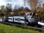Schubboot Eldena vom WSA Lauenburg/ ABZ Grabow im Unterwasser der Schleuse Neustadt/Glewe. Am rechten Bildrand ist noch ein Teil der mittelalterlicher Burg zu erkennen.Bild vom 04.11.2007