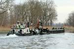 SB Molch (05033770) mit seinem Verband am 15.01.2018 auf dem Sacrow-Paretzer-Kanal / UHW Höhe km 30 auf Bergfahrt.