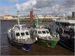 Die weitgehend baugleichen Zollboote WESERMÜNDE und REIHER liegen an ihrem Liegeplatz in Bremerhaven. Rechts daneben ist der neue, deutlich größere Zollkreuzer BREMEN zu sehen. 17.03.2019