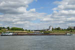 Das Gütermotorschiff LAGUZ (ENI: 06003519) passiert den Rhein bei Duisburg. (Mai 2025)