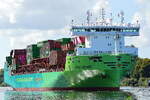 Die ECO LEVANT IMO-Nummer:9985954 Flagge:Frankreich Länge:148.0m Breite:27.0m Baujahr:2024 Bauwerft:Jiangsu Yangzi Xinfu Shipbuilding,Jiangsu China bei Fischerhütte im Nord-Ostsee-Kanal bei Fischerhütte am 23.08.25