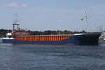 Frachtschiff FRANCISCA; Aufnahmeort: Trave/Lübeck-Travemünde, Deutschland; Datum: 20.06.2025; Info: (IMO 9148166)  Länge:89.0m Breite:12.0m Baujahr:1997