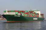 Containerfrachtschiff EVER LINKING; Eigner/Betreiber: EVERGREEN; Aufnahmeort: Elbe/Hafen Hamburg, Deutschland; Datum: 06.03.2014; Info:  (IMO 9629043, MMSI 235098383) Das Bild zeigt die EVER LINKING vor dem Elbstrand Othmarschen.