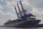COSCO EUROPE,  ein  Container-Schiff.  Es kann bis zu  10062 Teu (Container) verladen. Am 05.05.2013 im Containerhafen von Hamburg gesehen. IMO: 9345415, Heimathafen Panama. Technische Daten: L. 349,70m, B. 45,66m T. 14,52m, 25 Knoten.