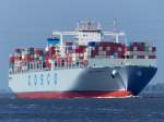  Cosco France  Kurs Hamburg 05.09.2013
completion year: 2013 / 06 
overall length (m): 366,00 
overall beam (m): 51,20 
maximum draught (m): 15,50 
maximum TEU capacity: 13350 
deadweight (ton): 140.000 

