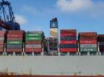 Schornsteinmarke der COSCO FAITH (IMO 9472141) am 8.11.2015, Hamburg, Tollerort Container Terminal / 
Containerschiff / BRZ 141.823  / Lüa 366 m, B 48,2 m, Tg 15,5 m / 1 Diesel, MAN B&W, 68.840 kW (93.596 PS), 1 Propeller, 24,7 kn / 13.092 TEU, davon 1000 Reefer /  gebaut 2012 bei Hyundai Heavy Industries, Süd Korea / Flagge und Heimathafen: Hong Kong / 
