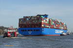CSCL URANUS (IMO 9467304) am 22.2.2021 Hamburg einlaufend, Unterelbe Höhe Finkenwerder /   Containerschiff (CSCL Star Typ) / BRZ 150.853  / Lüa 366,07 m, B 51,2 m, Tg 15,5 m / 1 Zweitakt-