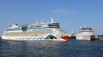 Am Morgen des 18.06.2022 traf die AIDAdiva auf das Kreuzfahrtschiff Marina in Warnemünde.