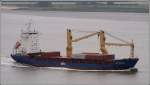Die 2001 gebaute BBC MEXIKO (IMO 9197557) am 29.08.2008 Weser abwrts fahrend. Sie ist 101 m lang, 18 m breit und hat eine GT von 3895. Heimathafen ist St. John's auf Antigua and Barbuda.
