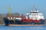 Die Lemonia IMO-Nummer:9494216 Flagge:Gibraltar Länge:140.0m Breite:21.0m Baujahr:2009 Bauwerft:TVK Shipyard,Izmit Türkei an der Weiche Fischerhütte im Nord-Ostsee-Kanal am 09.03.14