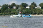 BLANKENESE (3) (ENI 05112080) am  21.8.2019, Hamburg, Elbe, Landungsbrücken ablegend /    Einmann-Fährschiff / HADAG / Lüa 26,45 m, B 6,45 m, Tg 1,88 m / 1 Diesel, 585 kW, 797 PS,  1