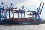 Die Milan Express IMO-Nummer:9112296 Flagge:Bermuda Länge:216.0m Breite:32.0m Baujahr:1996 Bauwerft:Samsung Heavy Industries,Geoje Südkorea am 26.04.17 im Hamburger Hafen aufgenommen.