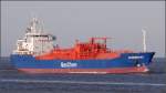 Die 1998 gebaute DANUBEGAS (IMO 9176125) am 14.02.2009 Elbe einlaufend. Sie ist ein LPG-Tanker mit einer Lnge von 98 m, einer Breite von 15 m und mit einer GT von 4201. Heimathafen ist Leer.