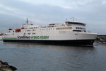 Die Scandlines Hybrid Ferry Berlin auf dem Weg von Rostock-berseehafen nach Gedser beim Auslaufen um 06:10 Uhr in Warnemnde.27.05.2016