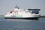 Die Scandlines Hybrid Ferry Berlin auf ihrem Seeweg von Rostock-Überseehafen nach Gedser beim Auslaufen am 02.06.2019 im Rostocker-Überseehafen.