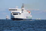 Die Scandlines Fähre BERLIN am 04.08.2020 im Seekanal vor Warnemünde, im Hintergrund kamen schon AIDAmar und AIDAblu