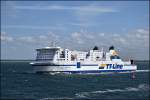 Die Fähre  Peter Pan  der TT-Line hat am 22.06.14 mit Ziel Trelleborg Warnemünde verlassen. Fotografiert an Bord der  Prins Joachim .