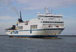 Die TT-Line Fähre Marco Polo(Heimathafen Limassol)auf dem Seeweg von Trelleborg nach Rostock beim Einlaufen am 31.07.2022 in Warnemünde.