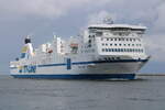 Das Passagier- und RoRo-Frachtschiff TINKERBELL(IMO:9217242)am 18.09.2026 in Warnem�nde.