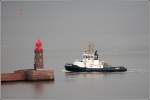 Der 1993 gebaute Schlepper BREMERHAVEN (IMO 9045871) steuert am 23.06.2007 die Geestemndung in Bremerhaven an. Lnge: 31,35 m, Breite: 10,00 m, 4.350 bhp.