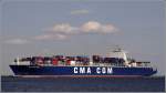 Die 2008 gebaute CMA CGM ORFEO (IMO 9364992) luft am 02.04.2010 bei Altenbruch Elbe abwrts. Sie ist 350 m lang, 43 m breit, hat eine GT von 111249 und eine Kapazitt von 9661 TEU. Heimathafen ist Monrovia (Liberia).