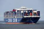Das Containerschiff CMA CGM Christophe Colomb beim Erstanlauf nach Hamburg aufgenommen am 13.07.10 bei Cuxhaven Hhe Steubenhft