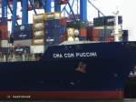 CMA CGM PUCCINI  (IMO 9280627) am 16.4.2013, Detailaufnahme der Ladung von Tankcontainern / Hamburg, Elbe, Container Terminal Burchardkai, Stromliegeplatz Athabaskakai /   Containerschiff / BRZ 65.247