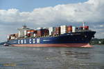 CMA CGM CORNEILLE (IMO 9409170) am 21.8.2019, Hamburg einlaufend, Elbe Höhe Bubendeyufer /   Containerschiff / BRZ 73.779 / Lüa 299,2 m, B 40,26 m, Tg 14,5 m / 1 Diesel, 57.100 kW ( PS), 24