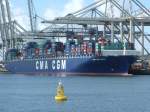 CMA CGM Orfeo,350m lang,42m breit,15m Tiefgang,liegend im Containerhafen Europoort Rotterdam.
