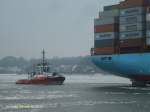 RT ZOE (IMO 9333888) am 16.1.2010, Hamburg, beim Assistieren von CMS Carsten Maersk /
Schlepper / Lüa 28,3 m, B 11,2 m, Tg 3,51 m / 3.930 kW ges., 12 kn, Pfahlzug 65 t / 2006 bei ASL Shipyard Pte. Ltd., Singapore / 
