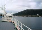 Auf dem Oberdeck der MS Finnmarken mit einer Teilansicht von Troms.