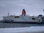 Das schwedische Fhrschiff  Trelleborg ,jetzt der Stena Line unterstellt,am 18.Januar 2013,im Fhrhafen Sassnitz-Mukran.