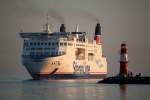 Stena Line Fhre Skane auf dem Weg von Trelleborg nach Rostock berseehafen beim Einflaufen im Hafen von Warnemnde am 07.06.2014 um 05:27 Uhr