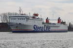 Die Stena Gothica auf dem Weg von Rostock-berseehafen nach Trelleborg bei Auslaufen in Warnemnde.12.03.2017