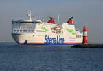 StenaLine Fähre Mecklenburg-Vorpommern auf dem Seeweg von Trelleborg nach Rostock beim Einlaufen am 20.07.2025 in Warnemünde.
