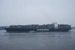 Die Ever Elite IMO-Nummer:9241281 Flagge:Großbritannien Länge:299.0m Breite:42.0m verlässt den Hamburger Hafen aufgenommen am 23.01.2010 vom Yachthafen Finkenwerder am Rüschpark.