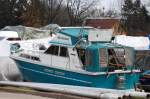 Hortensia heit dieses typische Berliner Privatboot, es lagert in Winterruhe sicher verstaut an Land neben dem Teltowkanal in Berlin Adlershof, 14.03.09. 