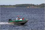 Das Motorboot ALA-BUSTER ist am 05.07.2017 auf der Flensburger Förde unterwegs.