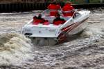 Speedboot auf der Fahrt zum Hafen der Lagunenstadt Ueckermnde. Bilder vom Mai & September 2011.