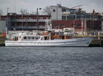 Die 28 m lange Motoryacht Merkur II(Heimathafen Kiel)lag am 09.02.2019 in Warnemünde