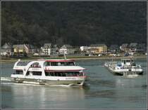 Ausflugschiff  BOPPARD  Bj 1996, L 50 m, B 10,5 m, Euronr 02325629 kann 400 Personen bef�rdern, fotografiert in der N�he von St.Goar am 19.03.2010. 
