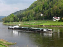 Binnenfrachtschiff MS ALTENBURG (4031130) auf der Elbe zu Tal bei Wehlen (Schsische Schweiz), 30.04.2008
