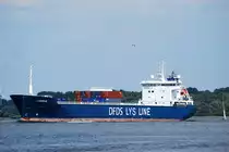 Die Lysbris IMO-Nummer:9144263 Flagge:Norwegen L�nge:129.0m Breite:18.0m Baujahr:1999 Bauwerft:AGB Shipyard,Mumbai Indien auslaufend aus Hamburg passiert den F�hranleger in L�he am 10.07.11
