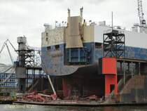 CITY OF BEIRUT   (2011) (IMO 8709121) am 14.7.2011, Hamburg, im Schwimmdock von Blohm & Voss, Auftragsumfang: Docken, allgemeine Reparaturen und Klassearbeiten / 
ex Hyundai No. 202 (1987, Taufname), Nosac Clipper (1990), Hyundai No. 202 (1993), Tongala (1997), Hyundai No., 202 (1999) /
Autotransporter / GT 31.367 / L�a 174,0 m, B 28,05 m, Tg 8,01 m / 18 kn / Manager: Abou Merhi Ship Management SAL, Beirut/Libanon / 1987 bei Hyundai Heavy Industries, Ulsan, S�d Korea /
