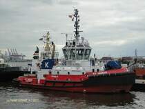 RT MARGO (IMO 9376220) am 14.7.2011, Hamburg, Schlepperponton Neum�hlen /
Schlepper / BRZ 378  / L�a 25,98 m, B 11,2 m, Tg 5,95 m / 3 x Wartsila 8L20C, 4.860 kW, 3 x Z-drives Wartsila/Lips CS-225CP HR D = 2300, 12,6 kn, Pfahlzug 80,4 t / 2008 bei ASL Shipyard Pte. Ltd., Singapur /
