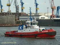 SD JACOBA   (IMO 9174567) am 28.5.2008, Hamburg, H�he Blohm&Voss /    
Schlepper / gebaut 1998 /  GT 392 / L�a: 30,8m, B 11,14m, Tg. 4,78m / 2 Caterpillar � 1491,5 kW, ges. 2983 kW, 13,2 kn / Pfahlzug 52 t / Heimathafen Rotterdam NL
