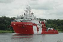 Offshore-Versorgungsschiff/Mehrzweck-Arbeitsschiff.  ,,Vos Satisfaction’’ Heimathafen  Breskens  IMO-Nr: 9352224. L�nge: 61,0 m, Breite: 15,8 m. Am 21.07.2011 auf dem Nord-Ostsee-Kanal beobachtet.