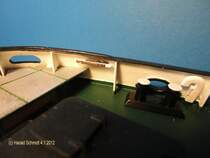 KARL MORITZ (Detail) am 4.1.2012, Baufortschritt: Achterdeck, Bb-Seite /
Modell des Hafenschleppers  Karl Moritz  ex  Fairplay I  im Ma�stab 1:33 z.Zt. im Bau, entsteht aus dem HEGI-Baukasten  Fairplay V . 
