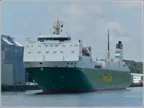 RORO Frachter Estraden von Mann Lines, Schiffsdaten: Bj 19999, Bauwerft Aker Finnyards in Rauma Finnland, Fahne Finnland, IMO 9181077, MMSI 230917000, L 162,7 m, B 25,7 m,  Maschinenleistung 2 x 9846 Ps., nahe der Schleuse Kiel - Holtenau auf dem NOK am 18.09.2013.